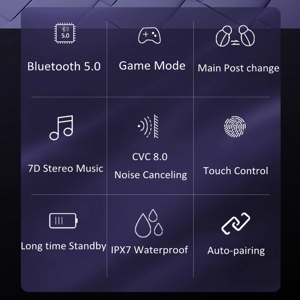 TWS беспроводные наушники 5 0 Bluetooth вкладыши IPX5 водонепроницаемые спортивные 7D