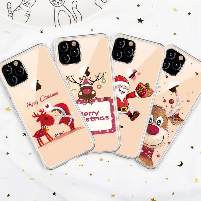 Transparent TPU Phone Case For iPhone 11 Pro Max Christmas New Year Gift Silicone Cover for Cartoon Pattern Capa |