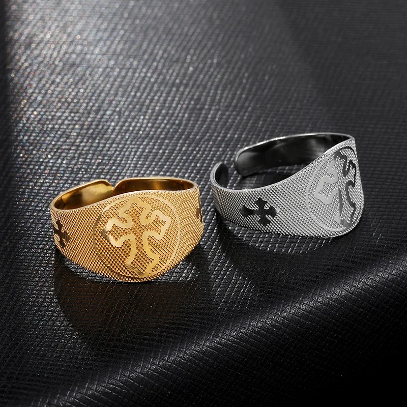 

Stainless Steel Jesus Saint Benedict Cross Ring for Men's Women's Titanium Steel Opening Adjustable Ring Religious Jewelry