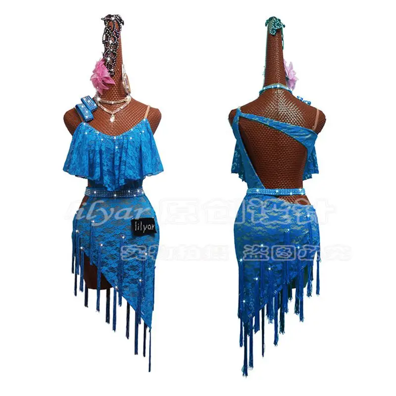 Новый костюм для латинских танцев элегантное кружевное платье с кисточками и