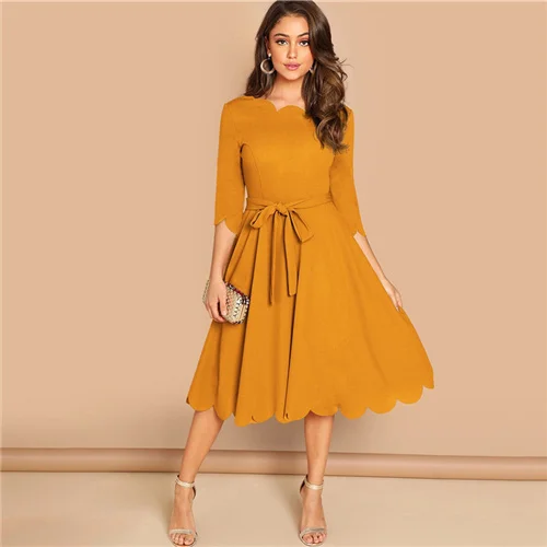 Элегантное платье с фестонным краем облегающее Для женщин бордовый 3/4 длинным