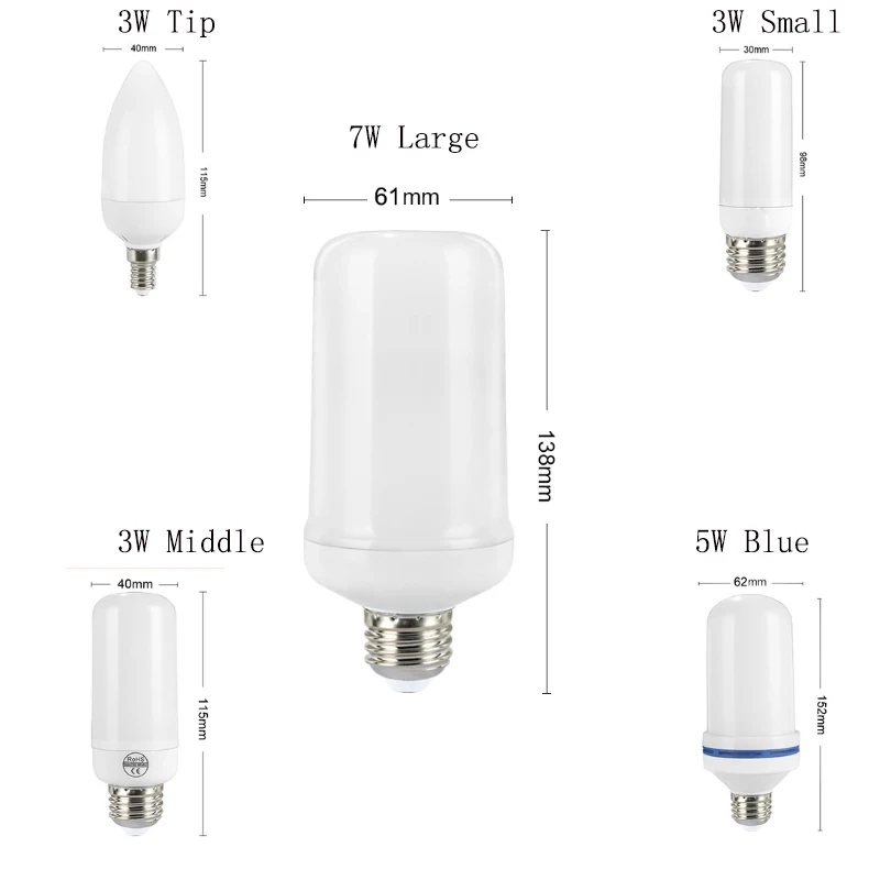 

1Pcs 3W 5W 7W LED simulation flame lamp SMD2835 E14 E27 base AC85-265V Energy saving bulb Flickering Emulation Decor LED Lamp