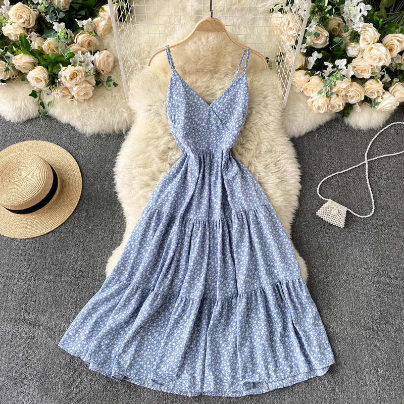 

2021 new fashion women's clothing V-Neck Spaghetti Strap Print dresses for women