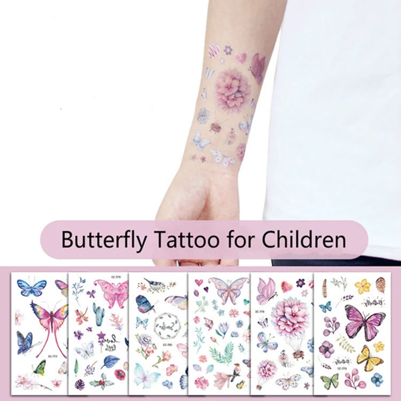 Тату-наклейки с красивыми бабочками для детей водостойкая Временная