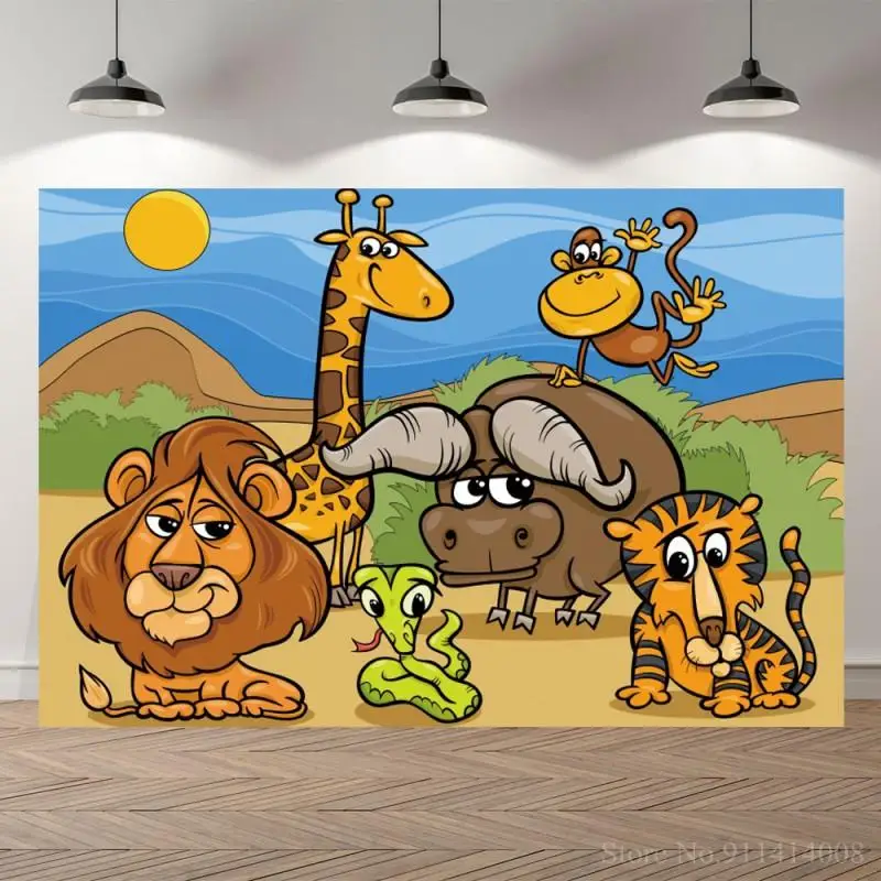 

Jungle Forest Cartoon Animals Park Customize Photo Background Wild One Kids Birthday Backdrops Photography Party Decor