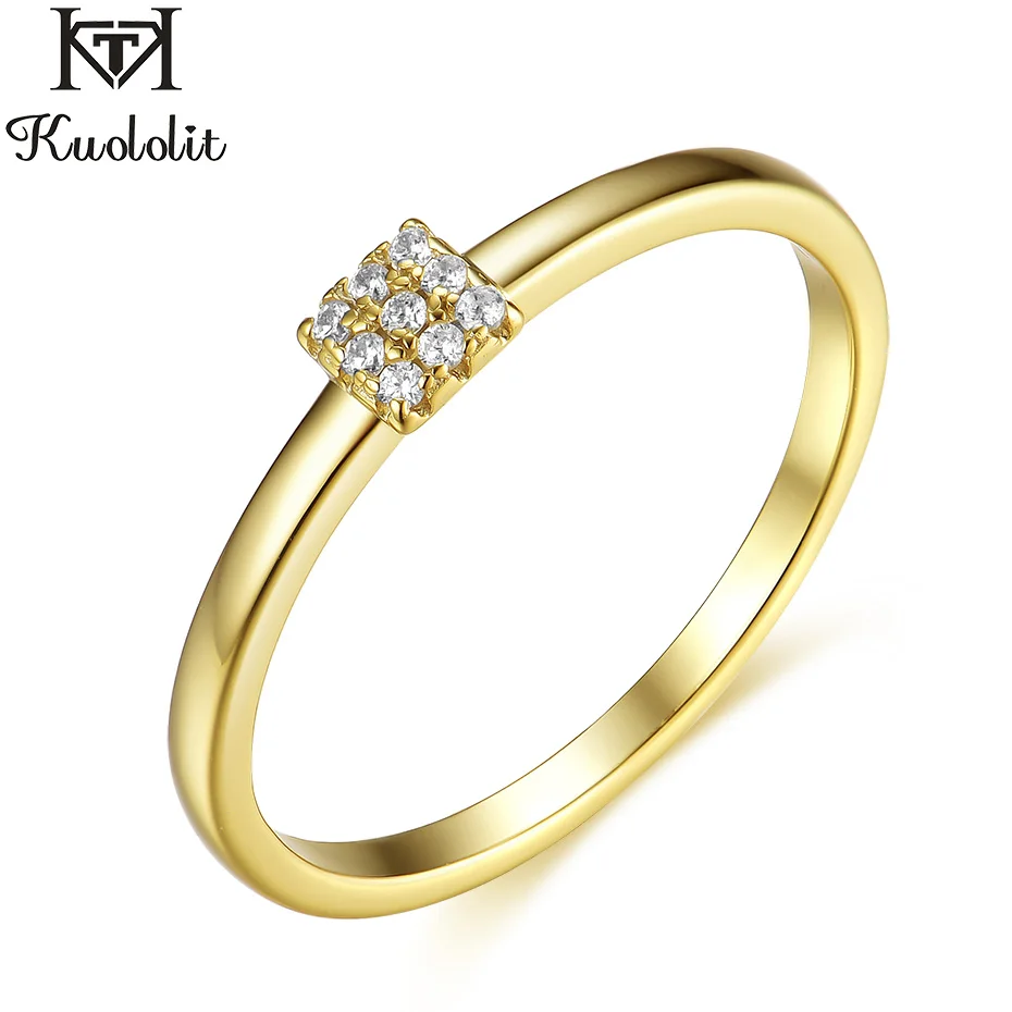 Kuololit 925 Sterling Silver Gold Rings for Women Luxury Circle Round Rock Punk Simple Jewelry Accessories For Wedding Gift |