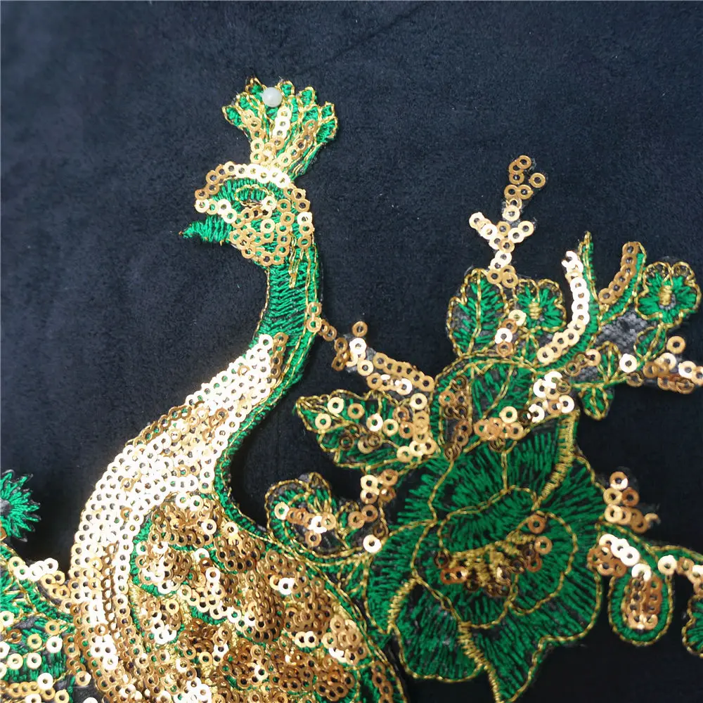 Зеленые пайетки перо павлиний Павлин нашивки для пришивания утюгом вышитые