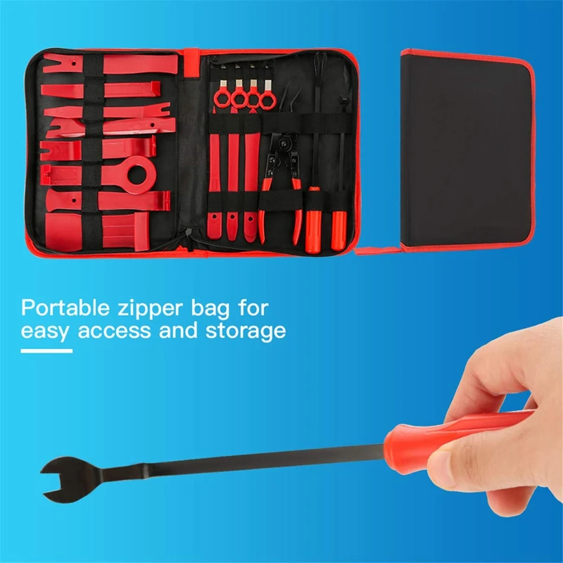 

18Pcs Auto Trim Removal Tool Kit, Auto Upholstery Tools Fastener Remover Car Panel Removal Trim Clip Plier Set with Storage Bag