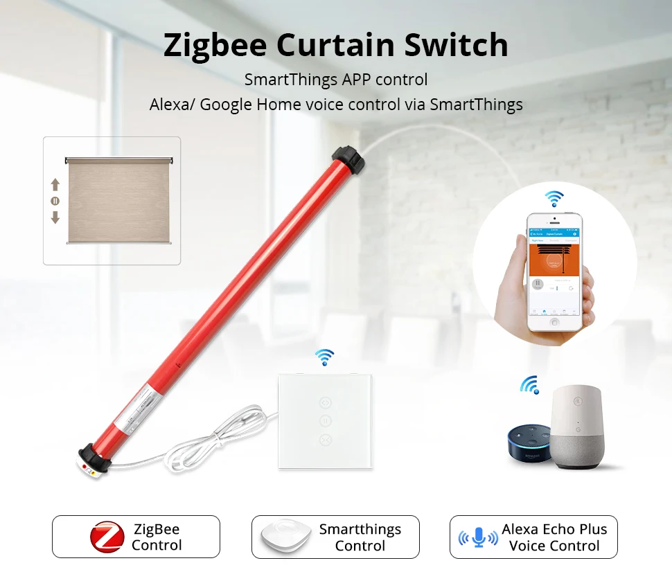 Zigbee роликовые жалюзи переключатель с мотором для 38 мм трубки SmartThings control Electirc слепой