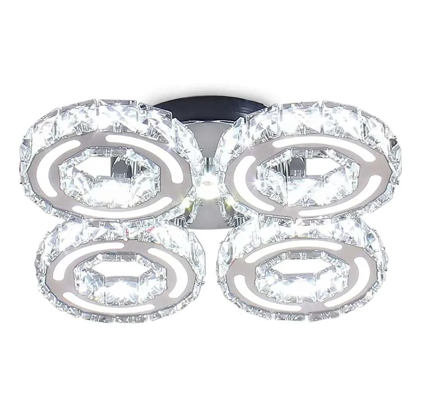 

Modern Acrylic Chandelier Lighting Flush Mount 4 Rings Stainless Steel Ceiling Light for Living Room Bedroom Kitchen Cool White