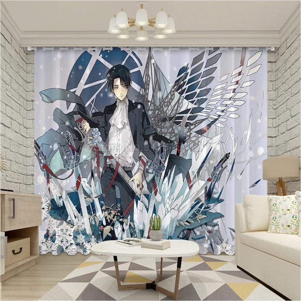 

Attack On Titan Blackout Curtains for Kitchen Bedroom Window Treatment Fabric Anime Curtain Living Room Ultra-thin Micro Shading