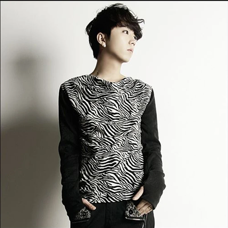 Мужская футболка большого размера с длинным рукавом и принтом зебры|Мужские