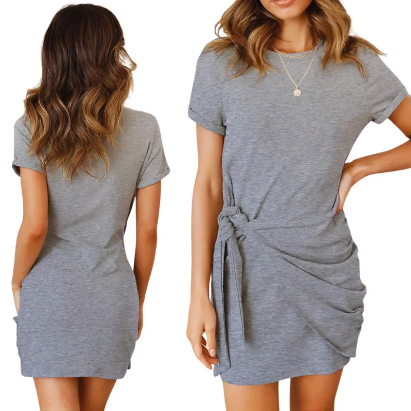 

6 Colors Women Irregular Lace Dress Casual Short Sleeve O-Neck Dress Femlae Summer Solid Slim Dresses S-XL