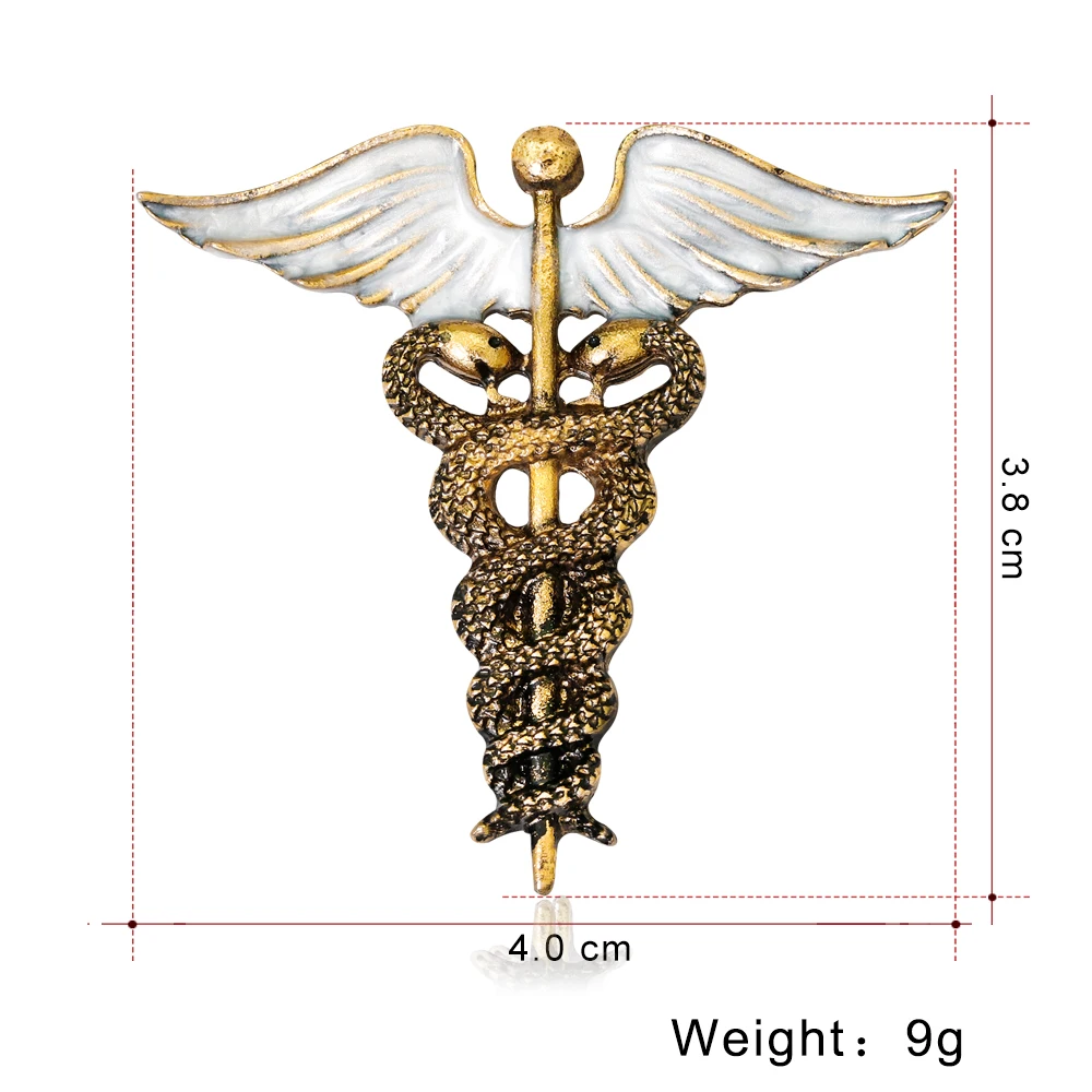 Кристалл Caduceus булавки значок Броши нагрудные булавки медицина символ Ювелирные изделия Подарки для медсестры доктор студентов медицинских