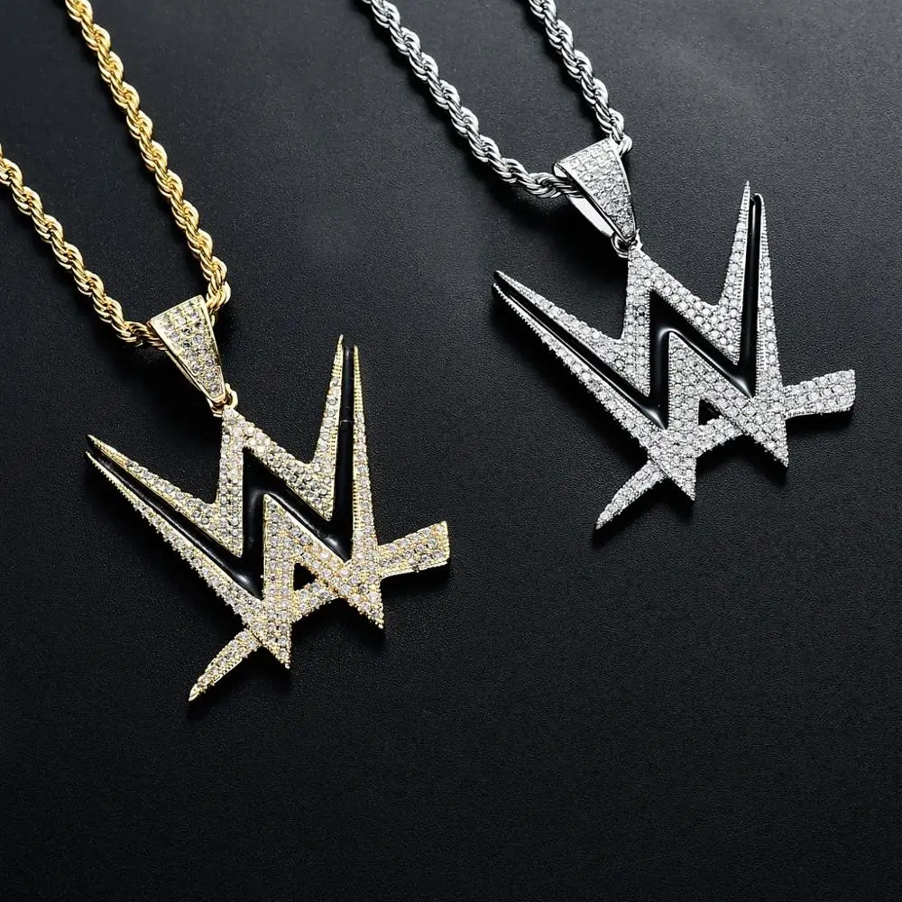 

Bling Iced Out W Creative letter Pendant Cubic Zirconia Gold Silver Color For Men And Women Hip Hop Jewelry Gifts