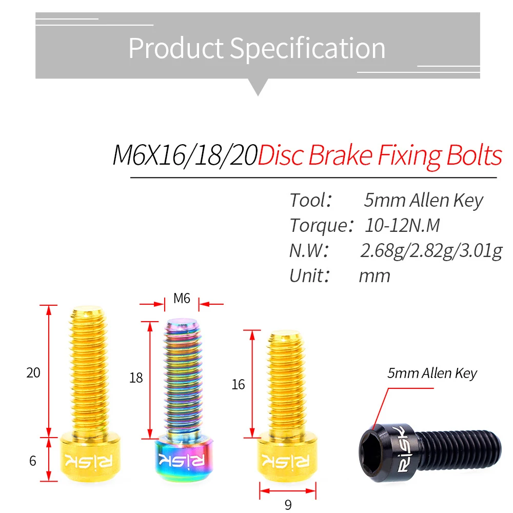 Зажим для дискового тормоза болт из титанового сплава M6 * 18 мм 20 4 шт. зажим горного
