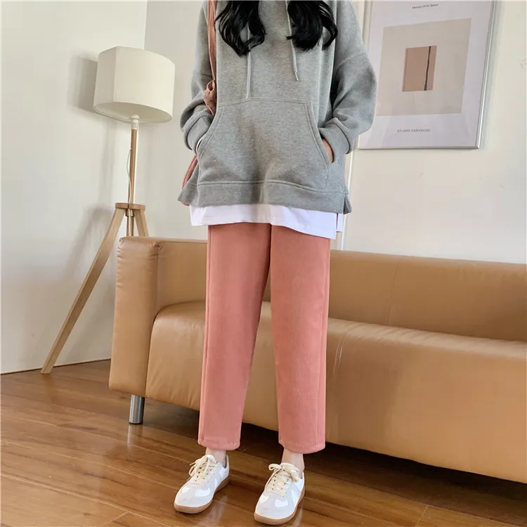 XZ955 2021 new high waist slimming thick corduroy nine points casual granny pants women's straight leg pants