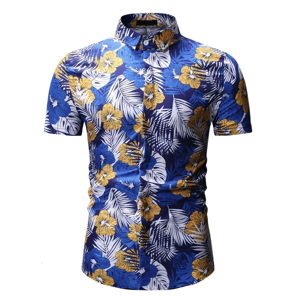 

2019 новые летние модные мужские рубашки с коротким рукавом пляжные Гавайские рубашки повседневные Цветочные стандартные для рубашек плюс р...
