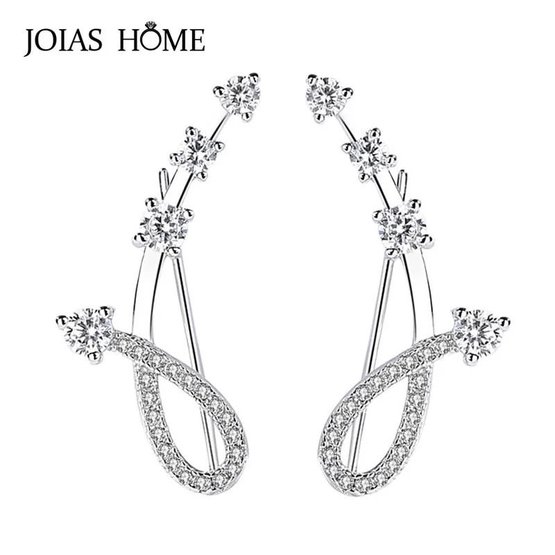 

JoiasHome 925 sterling silver earrings Korean light luxury line cross diamond stud earrings for girlfriend birthday gift