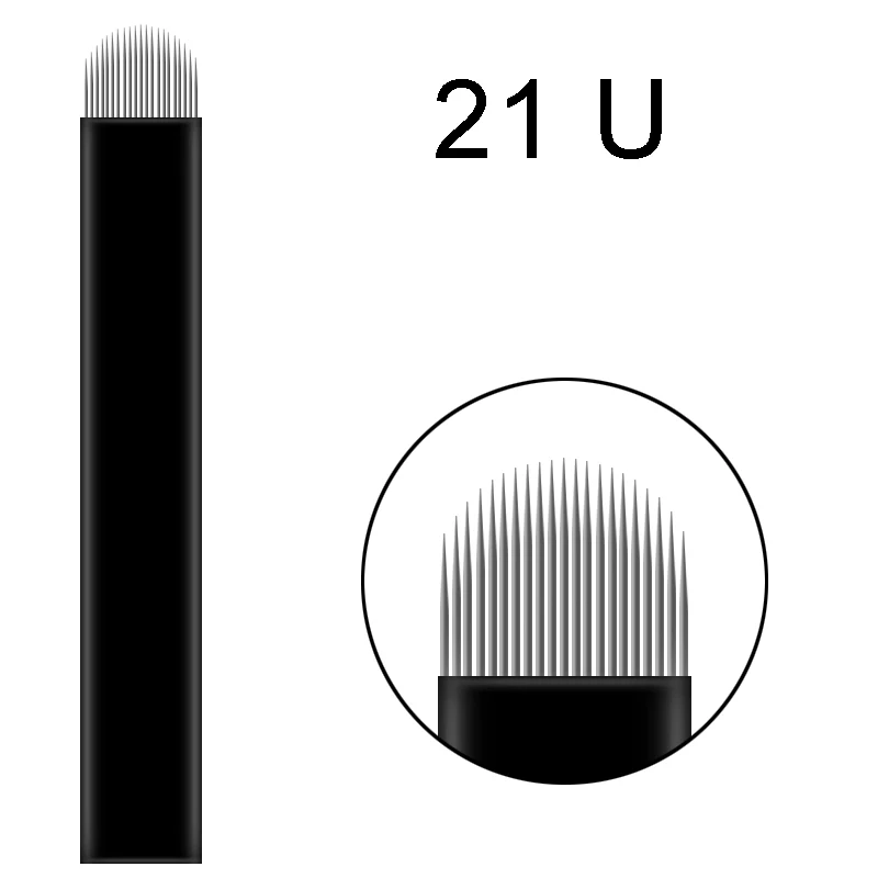 lamina 21U 50pcs Black 0.16mm Microblading Needles 7/9/11/12/14/16/17/18 Pins Nano Blade For Permanent Makeup Eyebrow Laminas Tebori - Size: lamina 21U