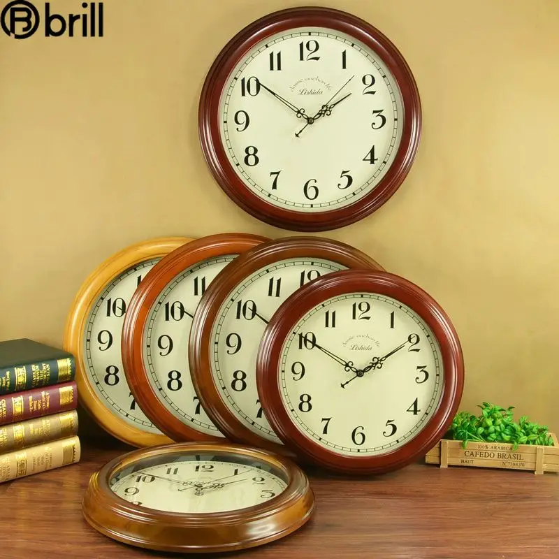 Nordic Solid Wood Retro Silent Wall Clock Wooden Living Room Wall Watches Home Decor Clocks Wall Home Decor Living Room Gift 50