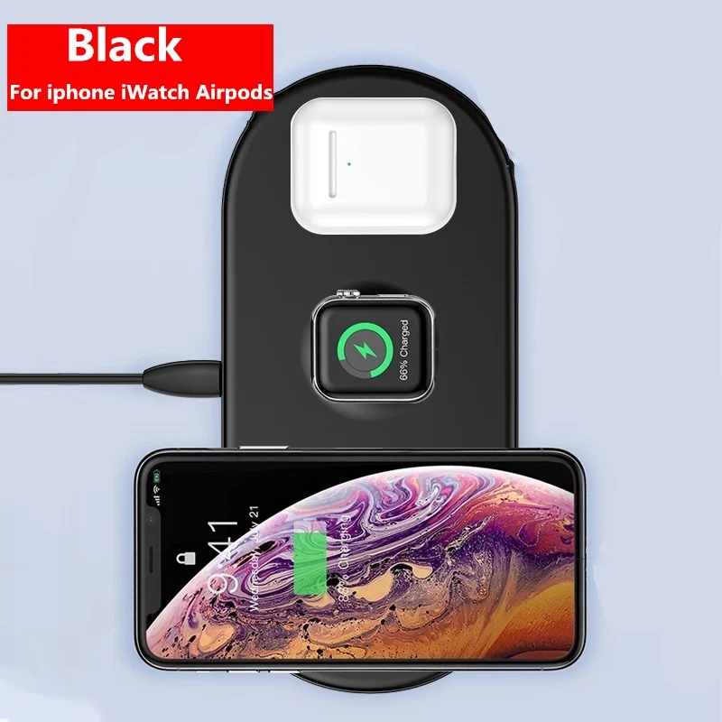 Baseus 3 в 1 Qi Беспроводное зарядное устройство для Airpods Apple Watch 4 3 2 1 iWatch быстрая Беспроводная зарядная площадка для iPhone 11 Pro Xs Max X - Цвет: 3 IN 1 Black