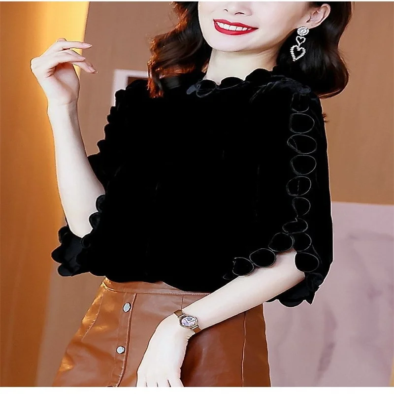 

Top women trumpet sleeve foreign style shirt autumn and winter new fashion temperament bottoming shirt women