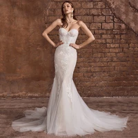 sexy strapless lace mermaid wedding gown 2022 sleeveless backless appliques court train for women vestidos de noiva custom made