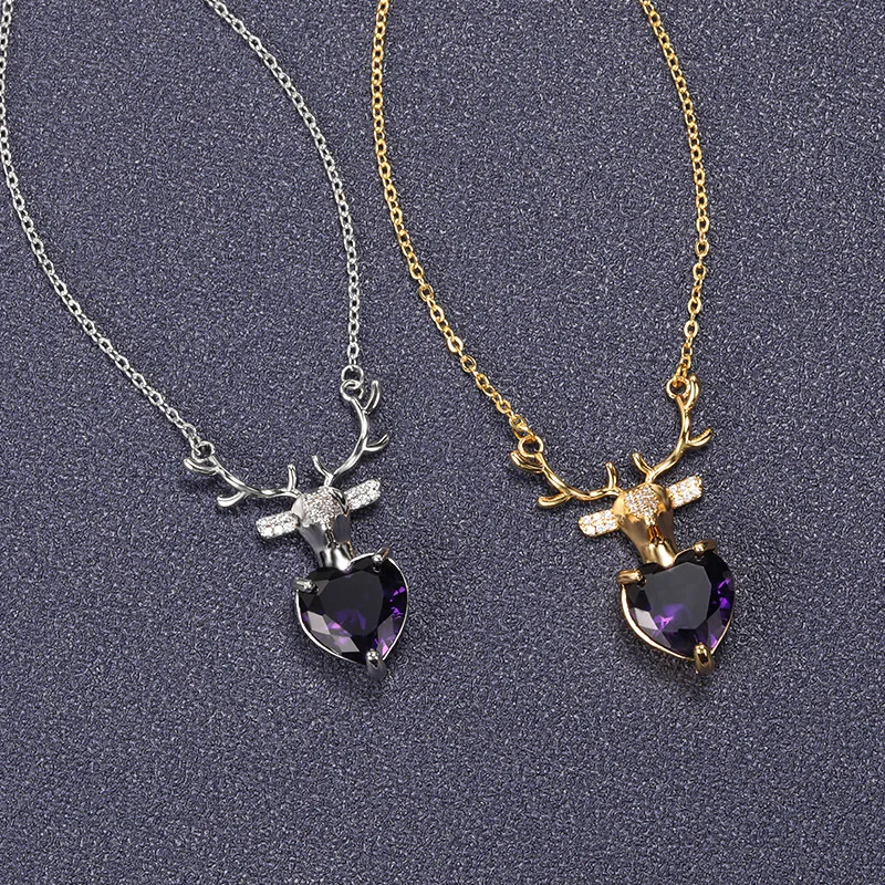 

Purple Crystal Zircon Heart Pendant Necklace For Women Gold Choker Stainless Steel Necklaces Bohomian Jewelry Christmas Gift