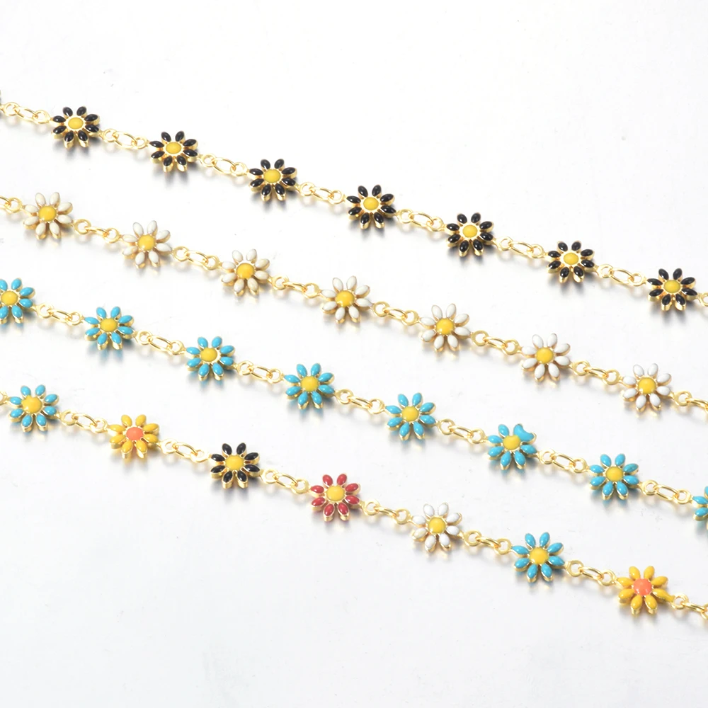 

1M Enamel Daisy Brass Gold Plated Chain Accessories For Making Bracelet Necklace Anklet Jewelry Suppily