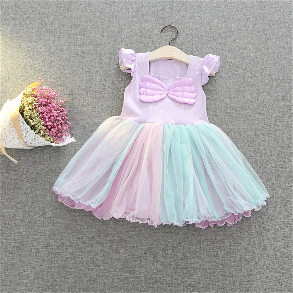 Летнее платье принцессы Ариэль для маленьких девочек фиолетовое платье-пачка