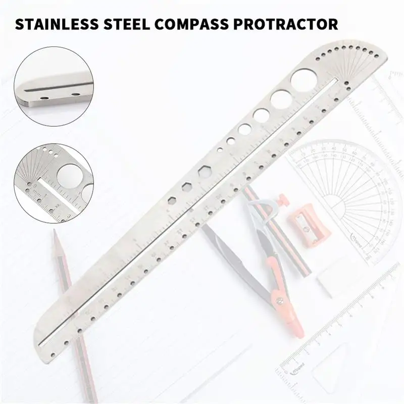 

Protractor Carpenter Tools Multifunctional Ruler Stainless Steel Angle Protractor Measuring Tool Protractor Ruler Woodworking