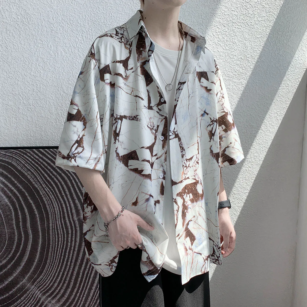

2021 Wave Printing Men's Hawaiian Shirt Button Fashion Casual Short Sleeved Men's Ice silk Beach Shirt Summer Clothing S-3XL