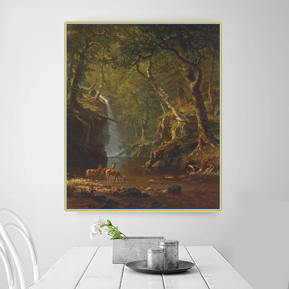 

Citon Albert Bierstadt《Cascading Falls at Sunset》Canvas Oil Painting Artwork Poster Picture Wall Decor Modern Home Decoration