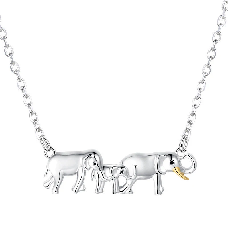 

Strollgirl 925 Sterling Silver Lovely Elephants Necklace for Women Fine Jewelry Mother's Day Gift