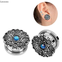 leosoxs 2 pcs hot selling creative stainless steel mandala flower ear pinna pulley piercing jewelry plugs and tunnels