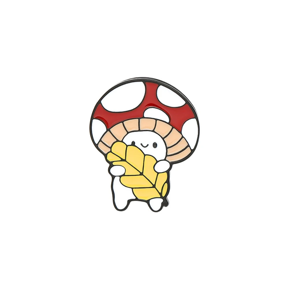 

Creative Enamel Brooch Pin Cute Cartoon Red Mushroom Holding Wheat Brooch Badge Fashion Clothing Backpack Pins Gift for Friends