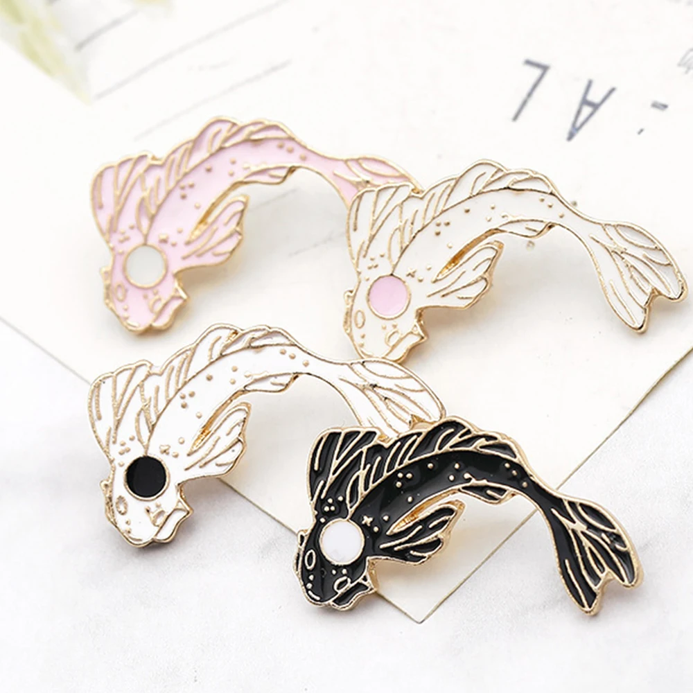 Черный/белый/розовый 4 цвета кои булавка рыбка Милая Золотая Эмаль Булавка
