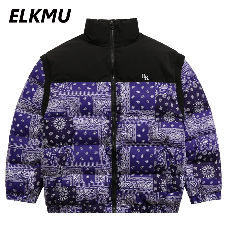 

ELKMU стеганые куртки Уличная одежда бандана Пейсли парки Зимняя Толстая куртка Мужская парка большого размера пальто со съемными рукавами ...
