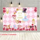 Фон Avezano с изображением чайного времени для фотосъемвечерние девочек в розовую сетку с изображением принцессы дня рождения ребенка вечеринки