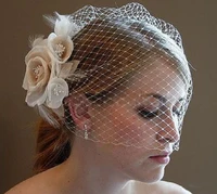fashion bridal net feather hats white hat veil bridal flower feathers fascinator bride face veils wedding bride hats 2021