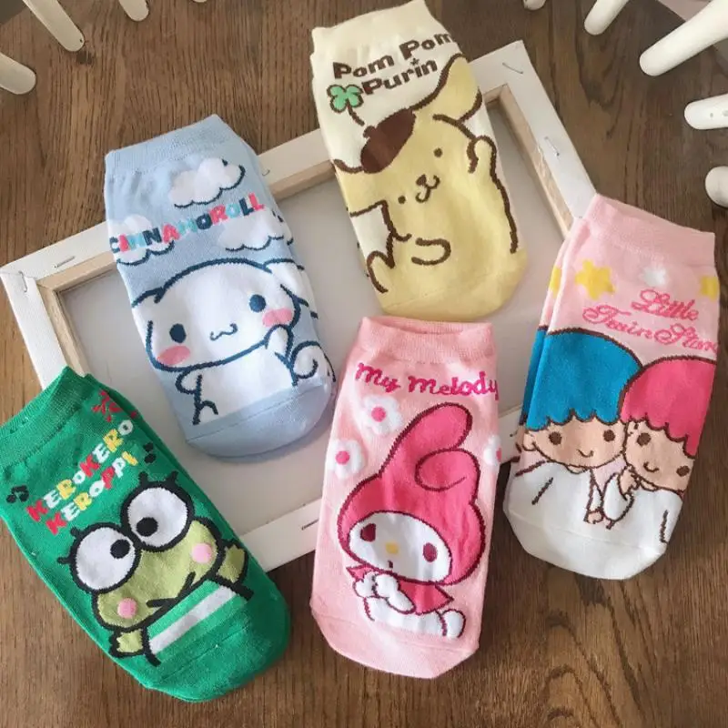 Sanrioed LittleTwinStars KEROPPI Cinnamoroll Mymelody Мультяшные хлопковые носки с мелким ртом женские |