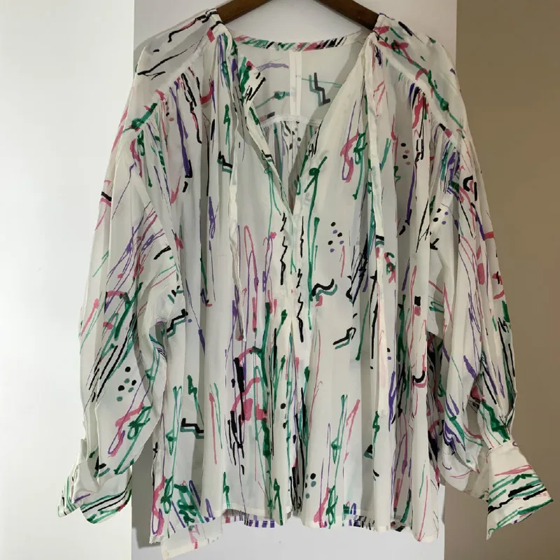 Женская рубашка белая шелковая Свободная с круглым вырезом женская