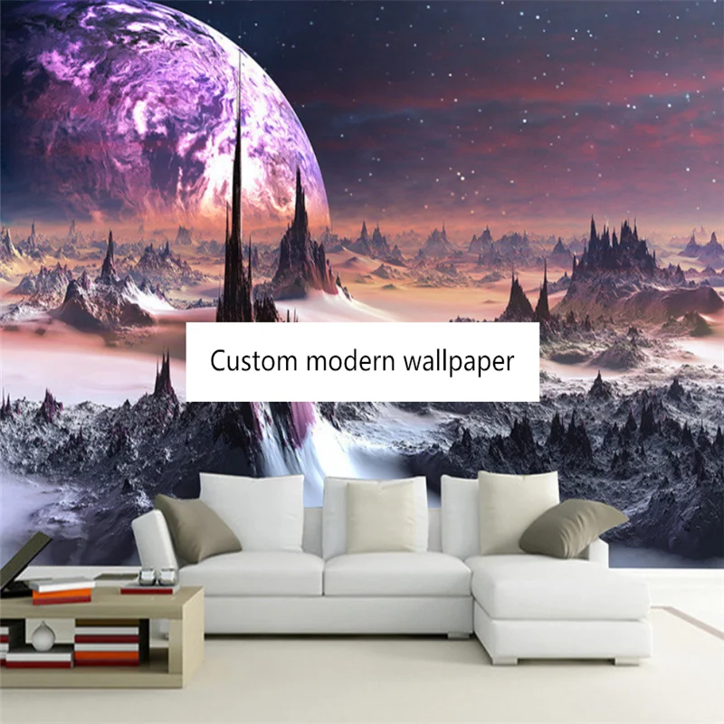 

beibehang Customized modern advanced decorative painting fantasy universe starry sky mountain TV background wallpaper