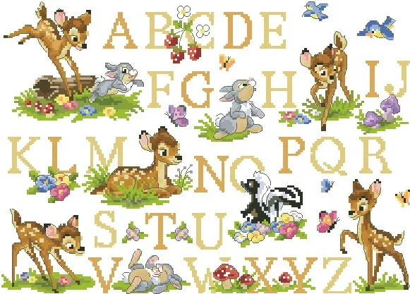 

hh Top Quality Lovely Beautiful Counted Cross Stitch Kit Alphabet Alphabetic List Animal Deer Rabbit Bunny Dictionary Letters