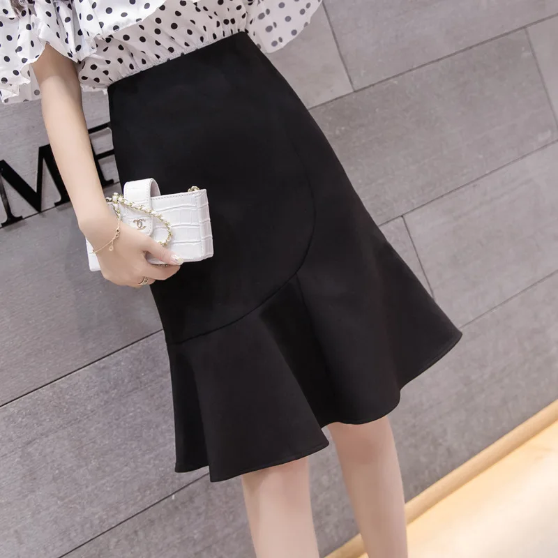 

Юбка «рыбий хвост» средней длинны Женская юбка Весна Новая мода темперамент высокой талией платье с рюшами Профессиональный мешковатой юб...