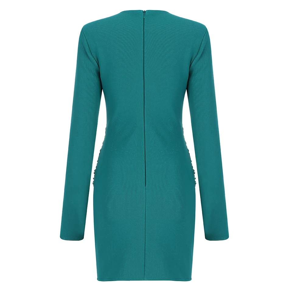 

2021 Summer Women's Sexy Fashion Long Sleeve Mesh Green Rayon Bandage Dress Elegant Bodycon Club Party Dress Vestidos