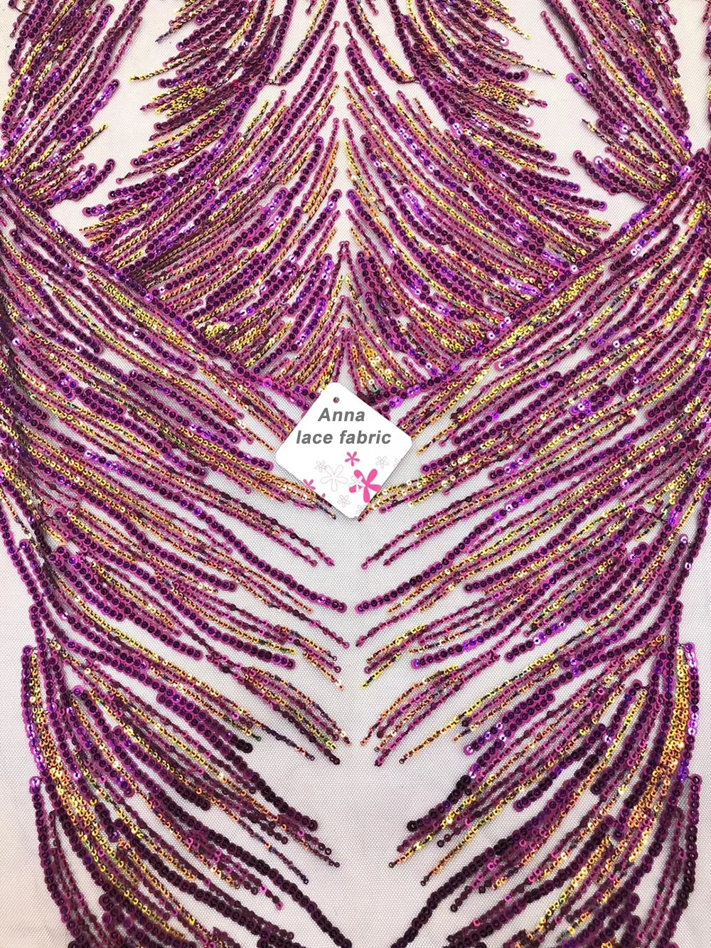 

Anna latest african sequins lace fabric 2021 high quality embroidered nigerian purple tulle fabrics french nets laces for sewing