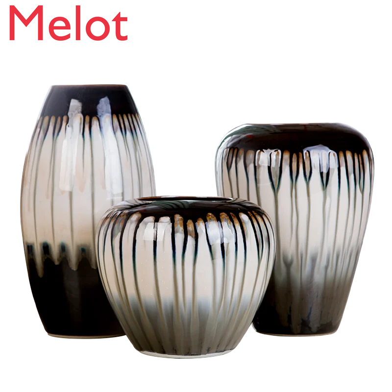 

Jingdezhen Ceramic Glazed Vase Set of Three New Chinese Living Room Ornaments Wine Cabinet Crafts Home Decorations Elders