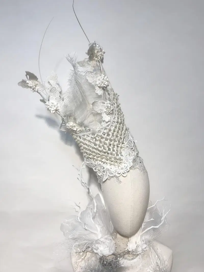 Ручной работы косплей аксессуары для волос корона кружево перо повязка на голову